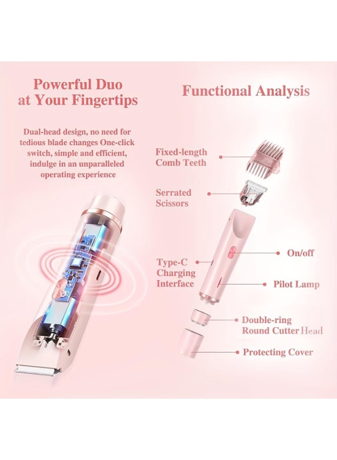 ATRJSZ Womens Shaver Dual-Head Bikini Trimmer for Women 2-in-1 Women's Body Shaver USB Charge Waterproof Painless Electric Razors for Silk Skin (Pink) - Image 4